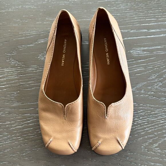 ANTONIO MELANI Women’s Tan Camel Leather Flats Slip On Comfort Shoes Size 7.5M - Picture 2 of 12